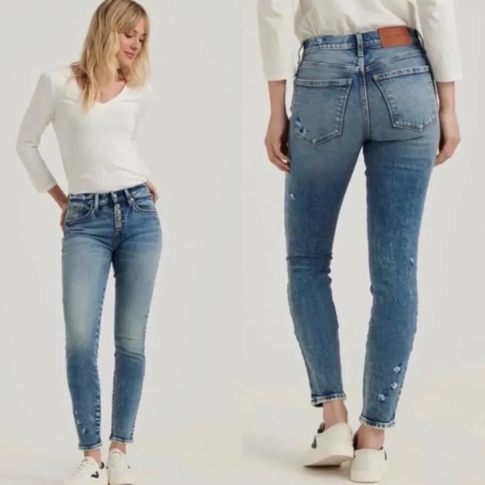 NWOT LUCKY BRAND Denim Jeans Ava Mid Rise Skinny Embroidered Flowers Size 25